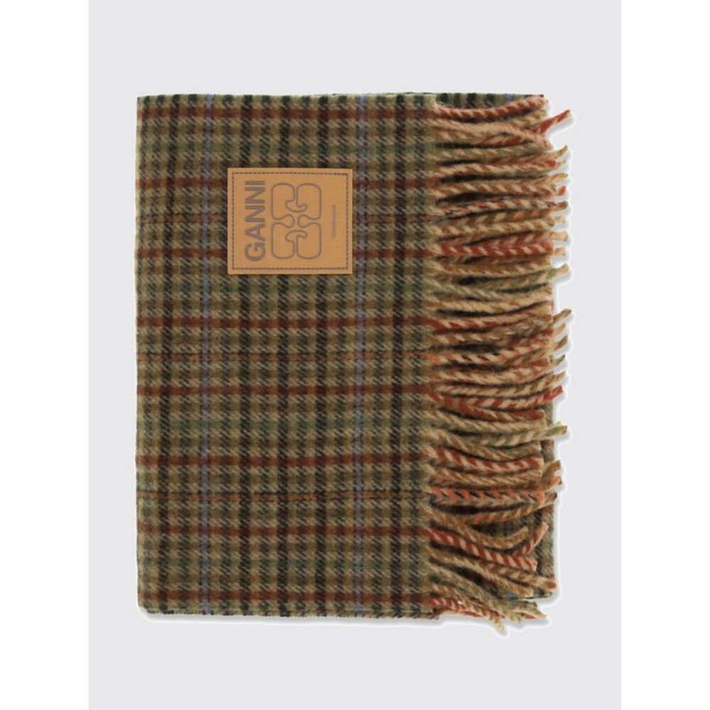 Ganni Women Ganni Tartan Wool Scarf With Fringed Edges